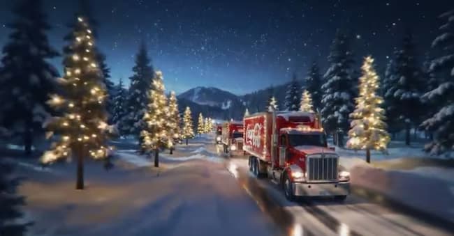 Camion Coca-Cola generato con AI in un paesaggio innevato