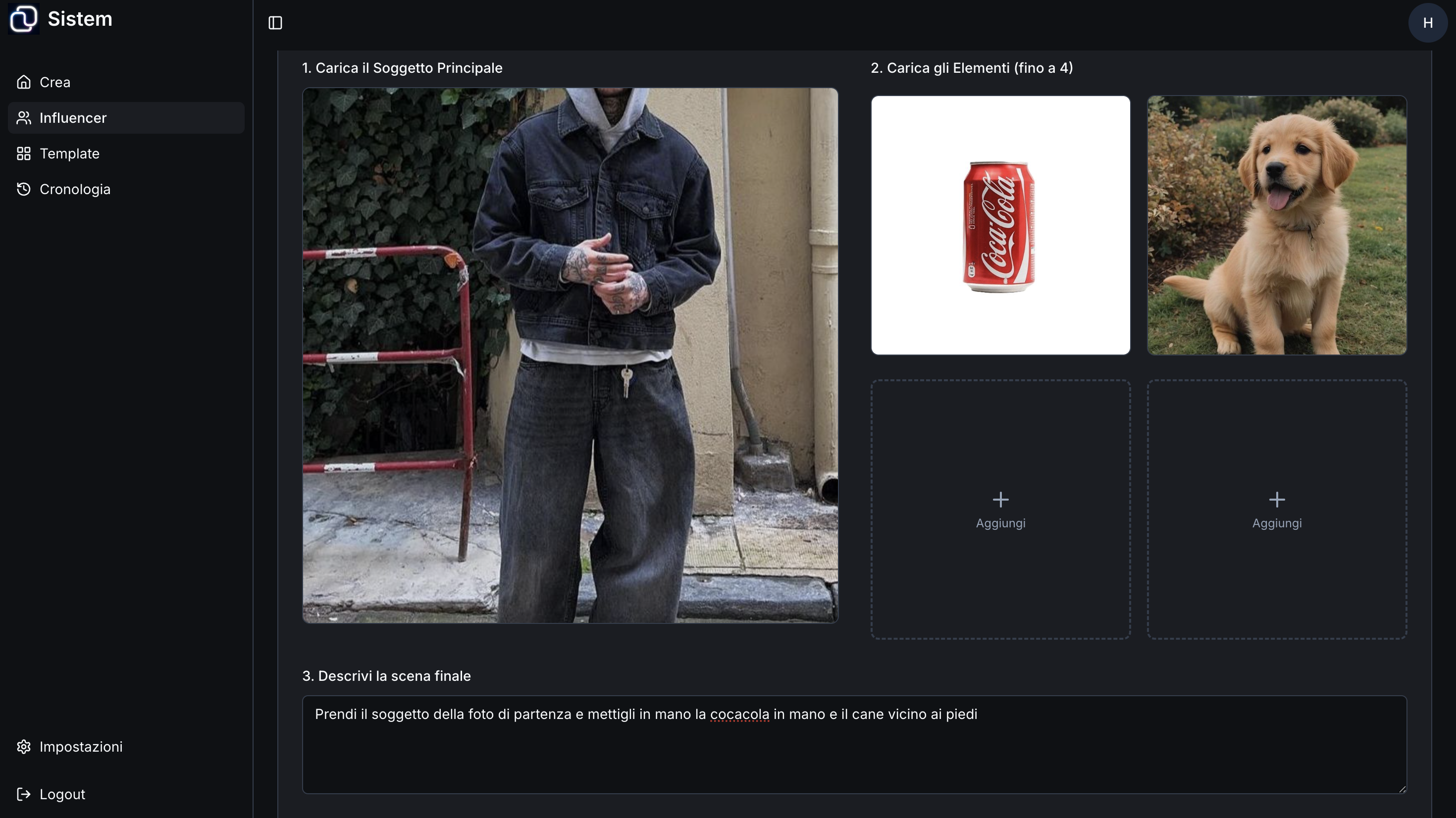 Esempio interfaccia Influencer AI